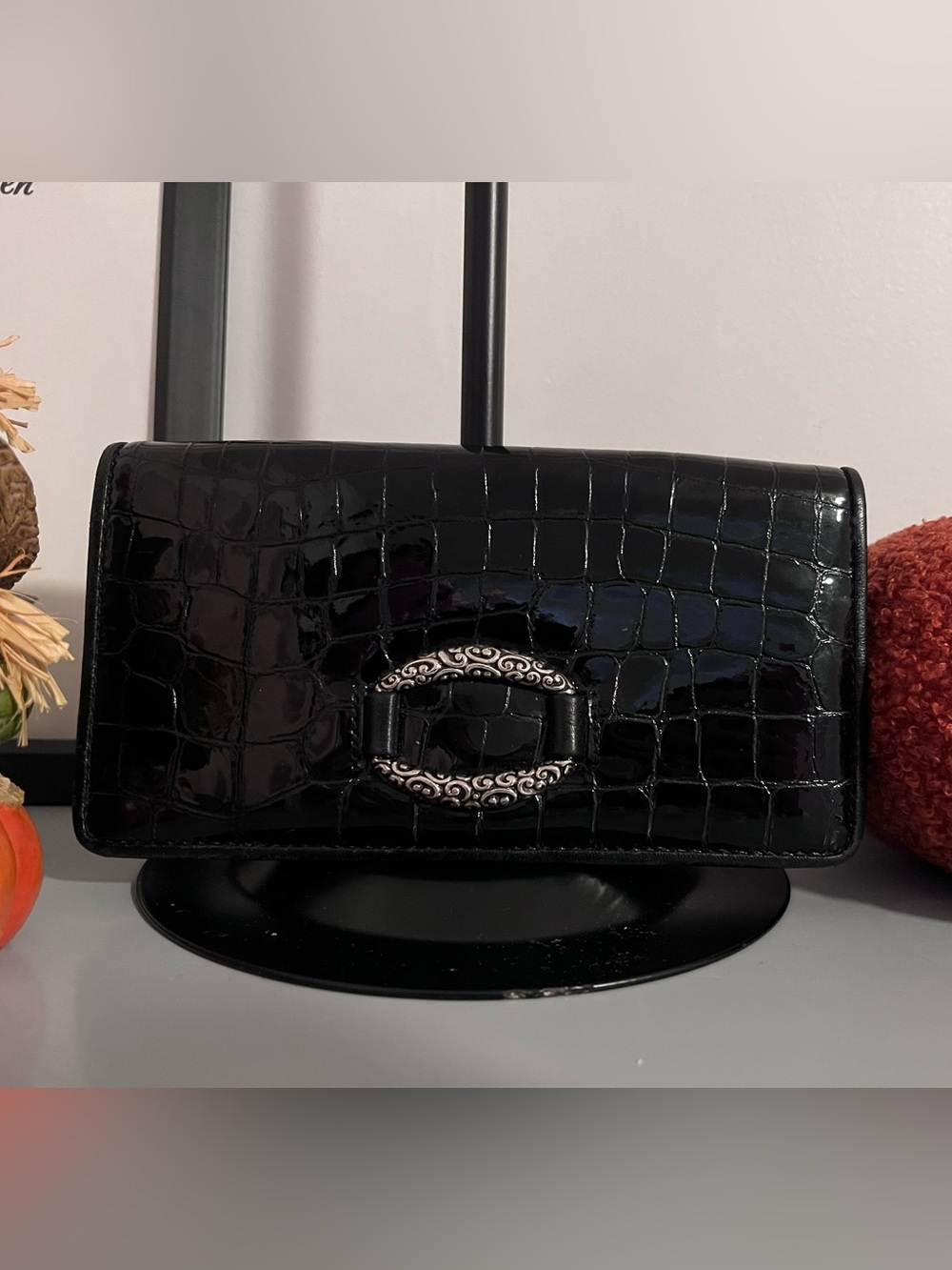 Brighton Black Croc Embossed Leather Wallet